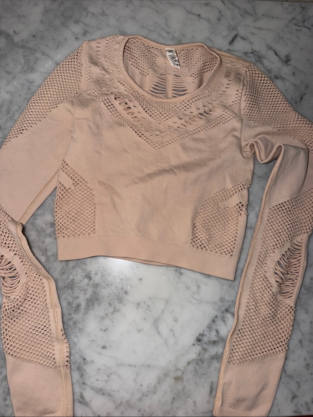 Alo Crochet Detail Long-Sleeve Crop Top